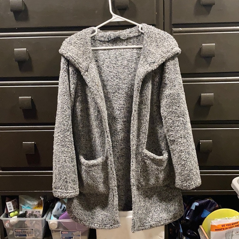 Open front hooded teddy sweater/coat